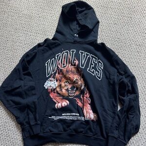 Darc Sport Black Hoodie with Red Wolf Graphic